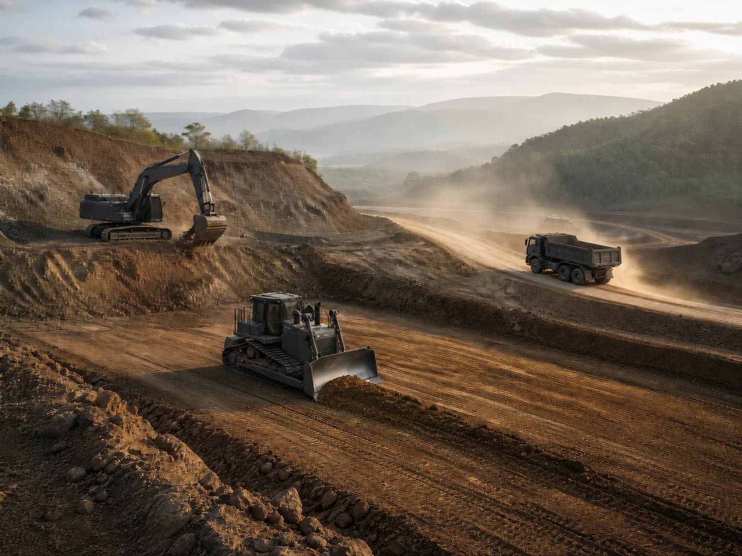 Dozer, ekskavatör ve kamyonla yürütülen örnek saha hazırlama operasyonu